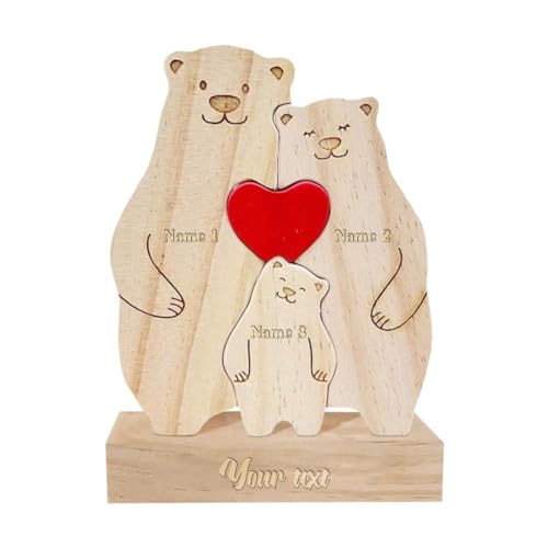 Personalisiertes Holzpuzzle mit niedlichem Bären-Familien-Motiv, Geschenke mit 2–6 Namen, personalisierbar, ideales Geschenk für Muttertag, Vatertag, Hauseinweihungsdekoration (Holz) von PLGEBR