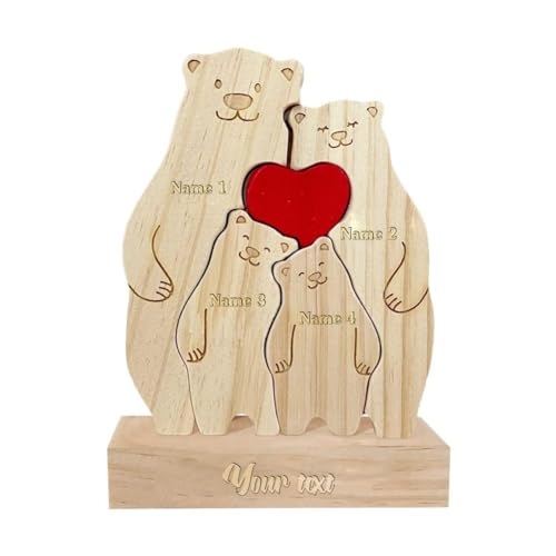 Personalisiertes Holzpuzzle mit niedlichem Bären-Familien-Motiv, Geschenke mit 2–6 Namen, personalisierbar, ideales Geschenk für Muttertag, Vatertag, Hauseinweihungsdekoration (Holz) von PLGEBR