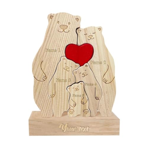 Personalisiertes Holzpuzzle mit niedlichem Bären-Familien-Motiv, Geschenke mit 2–6 Namen, personalisierbar, ideales Geschenk für Muttertag, Vatertag, Hauseinweihungsdekoration (Holz) von PLGEBR