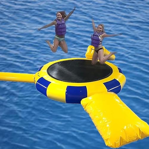 PLJKIHED Aufblasbares Trampolin, elastische Sprungplattform, Wassertrampolin mit Rutsche und Schlauch für Wasserparkspiele, 10 Fuß/3 m Stabilize von PLJKIHED