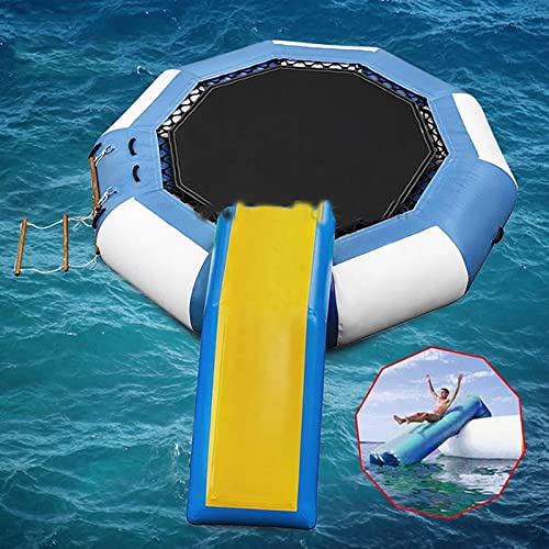 PLJKIHED Wasserspielzeug, aufblasbares Wassertrampolin, rundes aufblasbares Wassertrampolin mit Rolltreppe für Wassersport.Wasser-Angelplattform, Outdoor-Sicherheitswippe, 5 m Stabilize von PLJKIHED