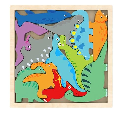 Holzpuzzle Dinosaurier, Kinder Dino Holzpuzzle, Kinder Holz Puzzle Spielzeug, Kinder Tier Holzpuzzle Dinosaurier, Dinosaurier Puzzle Für Holz Geschenk für Kinder Jungen und Mädchen 2 3 4 5 Jahre von PLLBMXTI