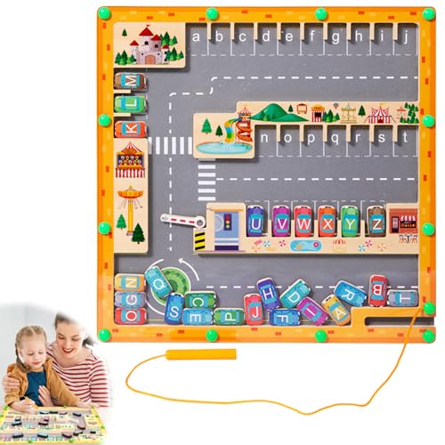 PLLYPE Magnetisches Alphabet Puzzle, Magnetspiel Labyrinth Geschenk, Lernspiele Motorikspielzeug Holzspielzeug, Labyrinth Magnetspiel Montessori Spielzeug ab 3 4 5 6 Jahre für Mädchen Jungen von PLLYPE