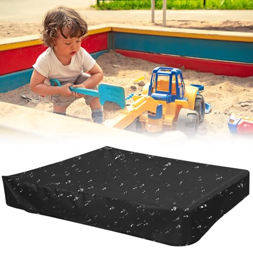 PLLYPE Sandkasten Abdeckung, 150*150*20cm Sandkastenplane, Wasserdichte Sandkasten Abdeckung, Oxford-Stoff Schwarz Sandkasten Abdeckplane mit Kordelzug für Sandkasten Pool Terrase Garten (Schwarz) von PLLYPE