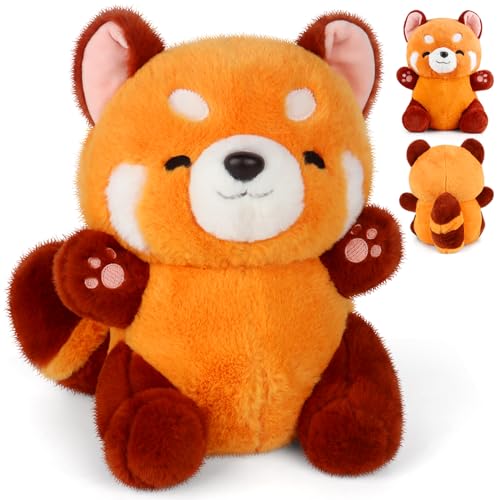 PLLYPE Roter Panda Kuscheltier, 23cm Red Panda Plush, Kawaii Panda Plüschtier, Kuscheliger Panda Plüsch, Flauschiger Stofftier Panda Stofftier Plüsch, Panda Puppen Kissen Geschenk für Junge Mädchen von PLLYPE