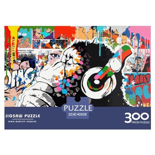 Puzzles für Erwachsene, 300-teiliges Puzzle für Erwachsene, Affe, abstrakte Kunst, kreative rechteckige Puzzles, Holzpuzzle, 300 Teile (40 x 28 cm) von PLMoney