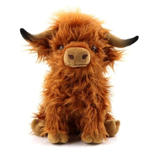 PLNVNVP Hochlandkuh Cow Soft Toy Plush Plüschtier Stofftiere Hochlandkuh Plushie Kuscheltier Kuh Plush Braun Hochlandkuh Cow Für Kinder Party Geburtstag 25cm von PLNVNVP