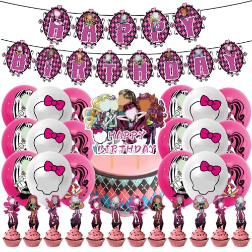 PLNVNVP Monster Geburtstagsdeko Luftballons 32Pcs Monster Themen Party Dekorationen Kuchen Topper für Kinder Monster Thema Geburtstags Dekorationen Mädchen Junge Partyzubehör von PLNVNVP