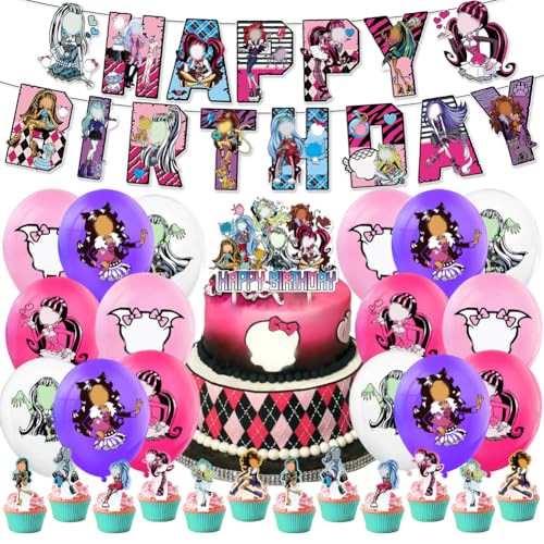 PLNVNVP 30 pcs Party Ballon Dekoration Set,Monster Party Supplies, Monster Party Dekoration Balloons Cupcake Toppers Banner Luftballons für Kinder von PLNVNVP