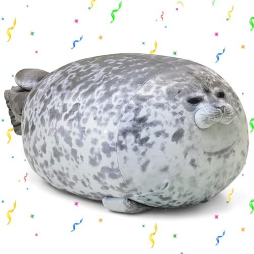 PLNVNVP Robbe Plush Niedliches Siegelkissen Robbe Kuscheltier Plüschtier-Schlafkissenspielzeug Seal Plüschtier Stofftier Chubby Blob Seal Pillow Cushion für Kinder (30cm,Graue) von PLNVNVP