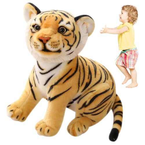 PLNVNVP Tiger Plüschtier Realistische Tiger Kuscheltiere Gelb Baby Plüsch Tiger Plüsch Puppe Tiger Stofftier Kissen Plüschtier Klein Tiger Geschenk (23cm, Gelb) von PLNVNVP