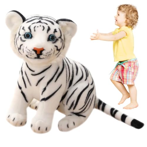 PLNVNVP Tiger Plüschtier Realistische Tiger Kuscheltiere Weiße Baby Plüsch Tiger Plüsch Puppe Tiger Stofftier Kissen Plüschtier Klein Tiger Geschenk (23cm, Weiße) von PLNVNVP