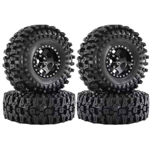 Für Axial Für SCX10 Für Wraith RR10 Für Capra Für Traxxas Für TRX4 YK4082 1/10 4 Stücke 120mm Metall 1,9 Beadlock Felge Reifen Set RC Crawler Auto RC Autoteile(Black) von PLOQAZEH