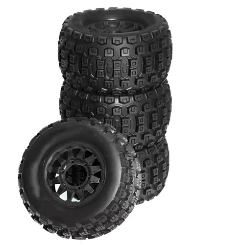 Für TRAXXAS Für MAXX Für ARRMA Für Granit Für KRATON Für Tamiya Für Losi 4 Stücke 128mm 1/10 Für Monster Stunt Truck Reifen 12mm Und 14mm Hex RC Buggy Reifen(Black) von PLOQAZEH