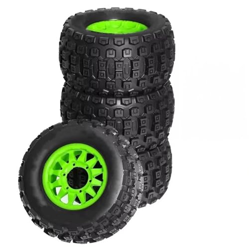 Für TRAXXAS Für MAXX Für ARRMA Für Granit Für KRATON Für Tamiya Für Losi 4 Stücke 128mm 1/10 Für Monster Stunt Truck Reifen 12mm Und 14mm Hex RC Buggy Reifen(Green) von PLOQAZEH