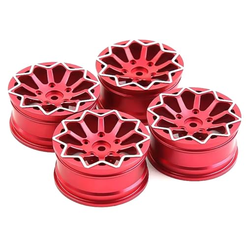 Für Tamiya Für Kyosho Für HSP Für HPI Für Sakura Für Traxxas 4 Stücke 52mm 1/10 RC On Road Drift TOU Für Rennwagen Metall Felge Radnaben RC Autoteile(Red) von PLOQAZEH