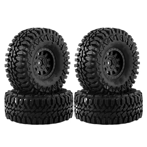 Für Traxxas Für TRX4 Für Axial Für SCX10 90046 90047 Für MST Für HSP 1/10 RC 1.9 Beadlock-Rad, Kunststoff, Grüne Felgen, Reifen-Set RC Buggy Reifen(Black) von PLOQAZEH