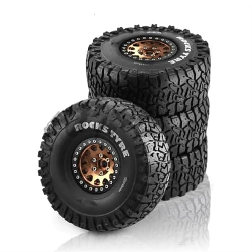 Für Traxxas Für TRX4 Für Für D90 Für Axial Für SCX10 II III Für MST 1/10 RC Crawler Auto Beadlock Felge Gummi Reifen Set RC Buggy Reifen(Metallic) von PLOQAZEH