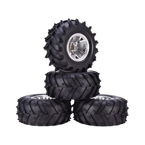 PLOQAZEH Für AX-3002 Für HSP Für HPI Für 1/10 RC Für Monster Truck Für Modell Ersatzteile 4PCS 120mm Reifen Gummi Reifen Rad Kunststoff Felge Hub RC Buggy Reifen(Silver) von PLOQAZEH