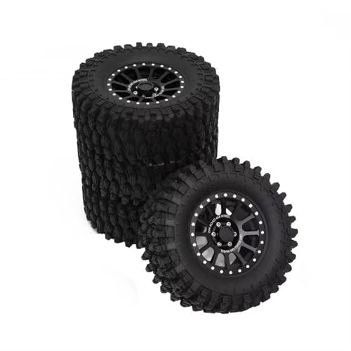 PLOQAZEH Für Axial Für SCX10 Für Wraith Für RR10 Für Capra, 1 4-teilige 2,6-Zoll-Metall-Beadlock-Felge, 135 Mm Gummireifen Für 1/10 RC Crawler Car RC Buggy Reifen(Black) von PLOQAZEH