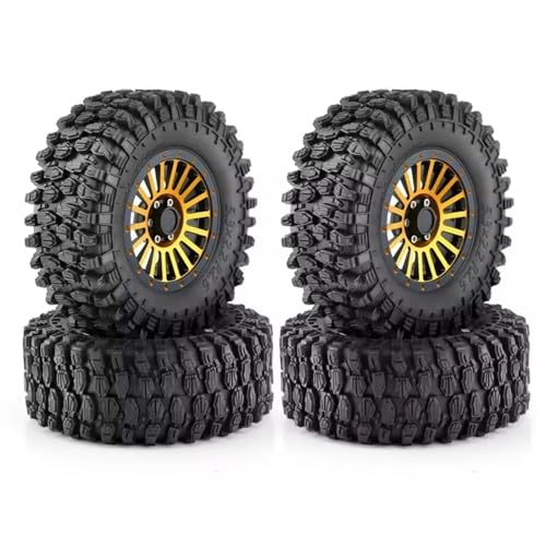 PLOQAZEH Für Axial Für SCX10 Für Wraith Für RR10 Für Capra Für TRXS Für TRX4 Metall Beadlock Felge Gummi Reifen Set Für 1/8 1/10 RC Auto RC Buggy Reifen(Yellow,A) von PLOQAZEH