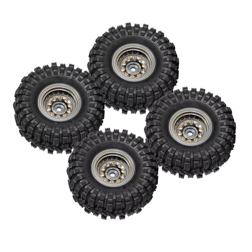 PLOQAZEH Für Axial Für SCX24 Für AX24 Für TRX4M Für FCX24 4PCS Bearbeitete Messing 1,0 "Beadlock Rad Reifen Set Für 1/24 1/18 RC Crawler Auto RC Buggy Reifen(Silver) von PLOQAZEH