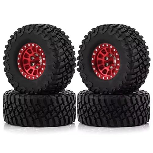 PLOQAZEH Für Axial Für SCX24 Für TRX4M Für FCX24 4 Stücke Metall 1,0 Beadlock Felge Gummi Reifen Set Für 1/18 1/24 RC Crawler Upgrade Teile RC Buggy Reifen(Red,A) von PLOQAZEH