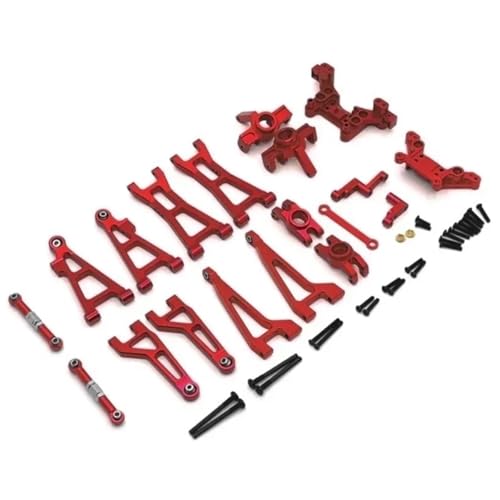 PLOQAZEH Für MJX 16208 16209 16210 1/16 Metall Suspension Arm Lenkung Tasse Link Rod Shock Tower Set RC Auto Upgrade Teile Kit Zubehör RC Autoteile(Red) von PLOQAZEH