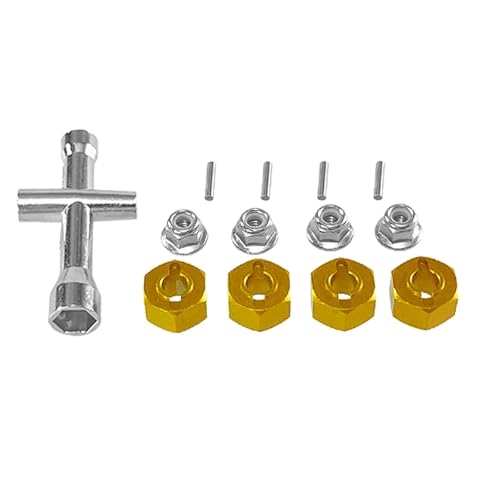 PLOQAZEH Für MJX Für Hyper Go 1/14 14209-10 H14BM 14301-02-03 1/16 Fernbedienung Auto Upgrade Kreuz Schlüssel Hex Set M4 Mutter Metall Teile RC Autoteile(Yellow) von PLOQAZEH