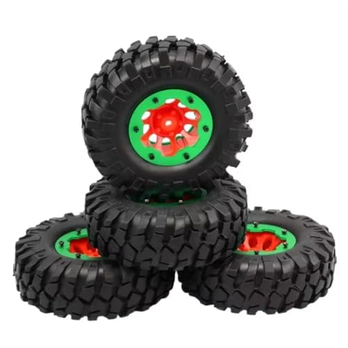 PLOQAZEH Für SCX10 RC FernsteuerungsFor Modellauto Kletterreifen Simulierter Kiesreifen 1,9-Zoll-Reifen 108-mm-Rad 12-mm-Sechskantnabe RC Buggy Reifen(Red Green) von PLOQAZEH