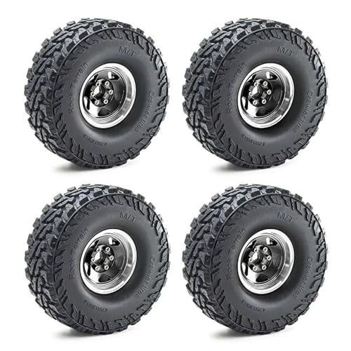 PLOQAZEH Für TRX4 Für D90 Für D110 Für Axial Für SCX10 Für MST Für 1/10 RC Crawler Auto 4 Stücke 120mm 1,9 "Metall Beadlock Felge Gummi Reifen Set RC Autoteile(Black) von PLOQAZEH