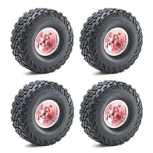 PLOQAZEH Für TRX4 Für D90 Für D110 Für Axial Für SCX10 Für MST Für 1/10 RC Crawler Auto 4 Stücke 120mm 1,9 "Metall Beadlock Felge Gummi Reifen Set RC Autoteile(Pink) von PLOQAZEH