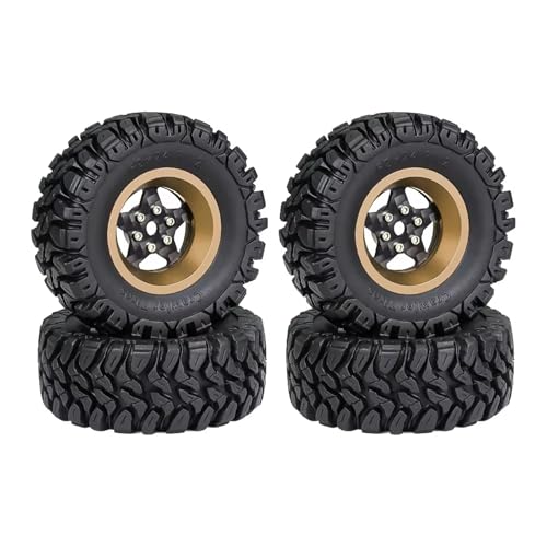 PLOQAZEH Für TRX4M Für SCX24 Für AX24 Für FCX24 4 Stück 62 Mm 1,2 Zoll Kohlefaser-Beadlock-Rad-Reifen-Set Für 1/18 1/24 RC Crawler Car Upgrade-Teile RC Buggy Reifen(Yellow,A) von PLOQAZEH