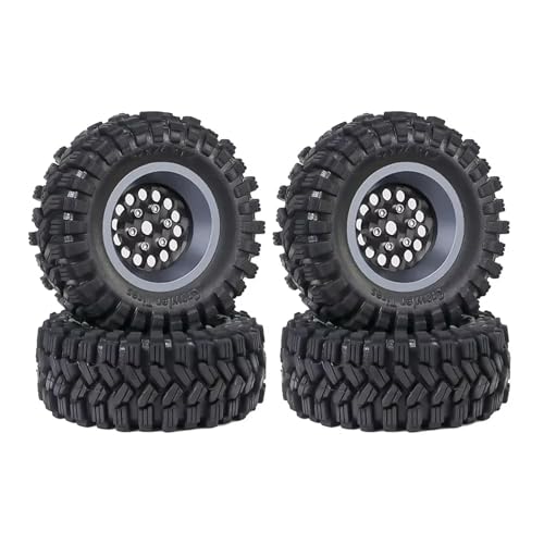 PLOQAZEH Für TRX4M Für SCX24 Für AX24 Für FCX24 Für 1/18 1/24 RC Crawler Car 4 Stück 62 Mm 1,2 Zoll Kohlefaser-Beadlock-Rad-Reifen-Set Upgrade-Teile RC Buggy Reifen(Gray,D) von PLOQAZEH