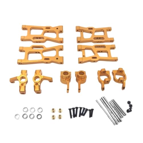 PLOQAZEH Für Wltoys 144001 144010 124007 124008 124016 124017 124019 Metall Suspension Arme Lenkung Cup Hub Träger Set Upgrade Teile RC Autoteile(Yellow) von PLOQAZEH