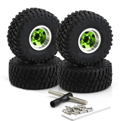 PLOQAZEH RC Autoteile Für Axial Für Scx24 AX24 Für Trx4m Für Fcx24 1/18 1/24 RC Crawler 4 Stücke 57mm Metall 1,0 "beadlock Felge Gummi Reifen Set Upgrade Teile(Green) von PLOQAZEH