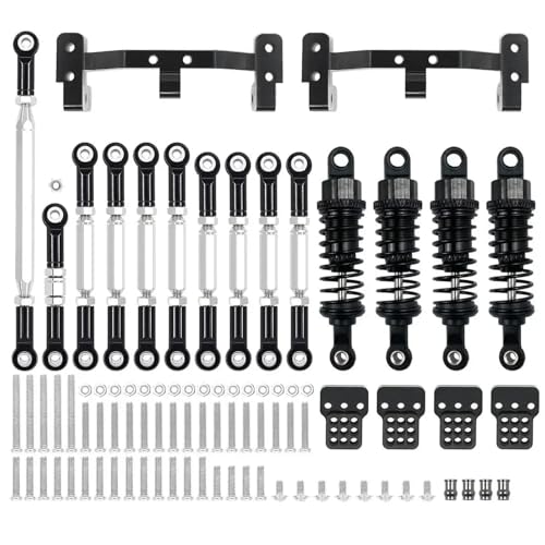 PLOQAZEH RC Autoteile Für MN Für D90 MN99S Metall Für Chassis Link Stange Zugstange Halterung Stoßdämpfer Set RC Auto Upgrades Teile Zubehör(Black) von PLOQAZEH