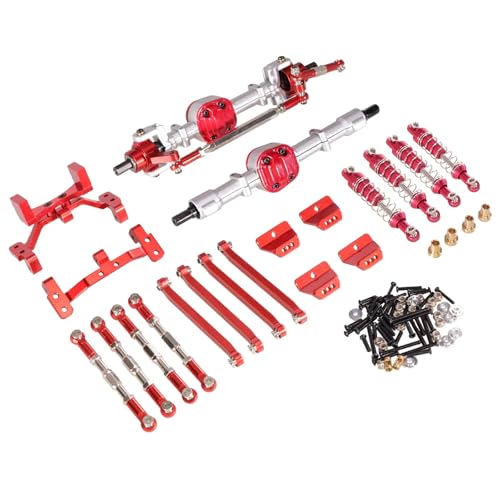 PLOQAZEH RC Autoteile Für MN Für MN99S 1/12 RC Auto Metall Upgrade Vorder- Und Hinterachse Spurstange Stoßdämpfer Kit RC Auto Upgrade Zubehör(Silver and Red) von PLOQAZEH