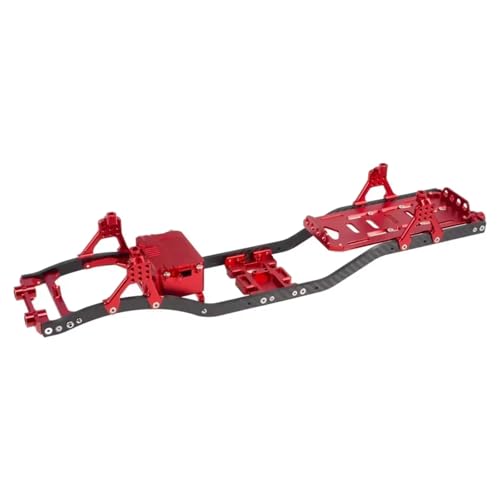 PLOQAZEH RC Autoteile Für SCX10 1/10 RC Crawler Mit Carbonfaserschienen Metallstrebe Unterfahrschutz Verstellbare Stoßdämpferhalterung Radiobox Batteriefach(Red) von PLOQAZEH