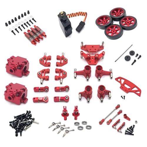 PLOQAZEH RC Autoteile Für WLtoys 1/28 284131 K969 K979 K989 K999 P929 P939 Metall Upgrade Teile Getriebe Servo Link 18 Pack RC Auto Ersatz Zubehör(Red) von PLOQAZEH