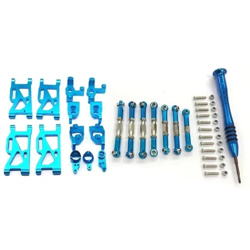 PLOQAZEH RC Autoteile Für WLtoys Für 144001 1/14 RC Auto Upgrade Teile Metall Lenkung Für Schwinge Basis C Hinten Hub Für Sitz Servo Zugstange(Blue) von PLOQAZEH