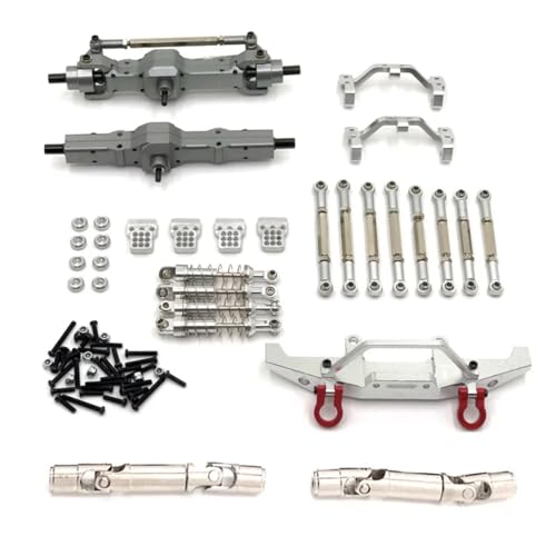 PLOQAZEH RC Autoteile Für WPL Für C14 C24 C24-1 1/16 RC Auto Upgrade Teile Metall Vorder- Und Hinterachse Für Chassis Link Stange Zugstange Montieren Stoßdämpfer Set(Silver) von PLOQAZEH