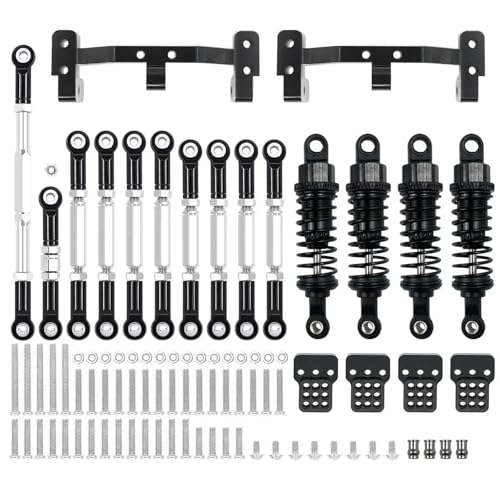 PLOQAZEH RC Autoteile Für WPL Für C14 C24 Metall Für Chassis Link Stange Zugstange Halterung Stoßdämpfer Set RC Auto Upgrades Teile Zubehör(Black) von PLOQAZEH