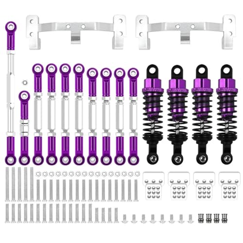 PLOQAZEH RC Autoteile Für WPL Für C14 C24 Metall Für Chassis Link Stange Zugstange Halterung Stoßdämpfer Set RC Auto Upgrades Teile Zubehör(Purple) von PLOQAZEH