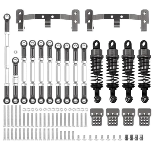 PLOQAZEH RC Autoteile Für WPL Für C14 C24 Metall Für Chassis Link Stange Zugstange Halterung Stoßdämpfer Set RC Auto Upgrades Teile Zubehör(Titanium) von PLOQAZEH