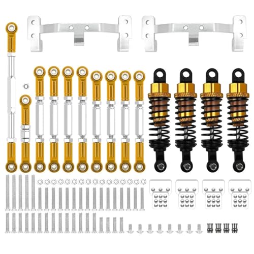 PLOQAZEH RC Autoteile Für WPL Für C14 C24 Metall Für Chassis Link Stange Zugstange Halterung Stoßdämpfer Set RC Auto Upgrades Teile Zubehör(Yellow) von PLOQAZEH