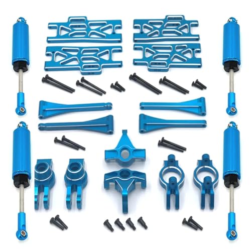 PLOQAZEH RC Autoteile Für Wltoys Für 104016 104018 104009 12402-A 12404 12409 Metall Upgrade Teile Kit Lenkung Montage Link Stange Stoßdämpfer Set RC Auto(Blue) von PLOQAZEH