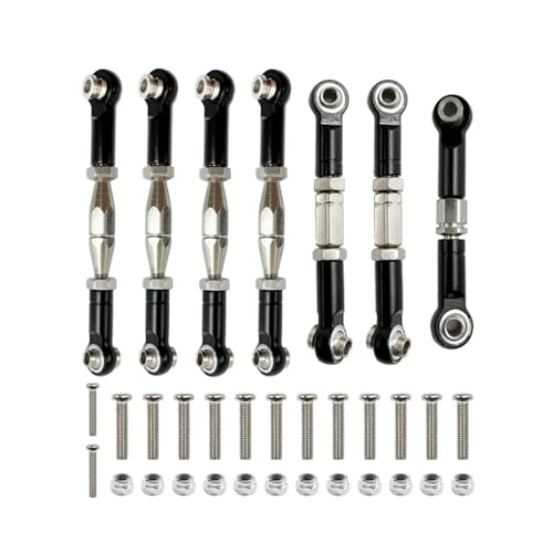 PLOQAZEH RC Autoteile Für Wltoys Für 144001 144002 144010 124007 124016 124017 124019 Metall Vorne Hinten Spurstange Gestänge Servo Link Rod Set RC Auto Upgrade Teile(Black) von PLOQAZEH