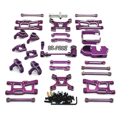 PLOQAZEH RC Autoteile Für Wltoys Für 144001 144010 124007 124008 124017 124019 Metall Suspension Arm Lenkung Tasse Hub Carrier Shock Tower Link Upgrade Teile(Purple) von PLOQAZEH