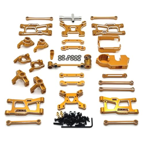 PLOQAZEH RC Autoteile Für Wltoys Für 144001 144010 124007 124008 124017 124019 Metall Suspension Arm Lenkung Tasse Hub Carrier Shock Tower Link Upgrade Teile(Yellow) von PLOQAZEH